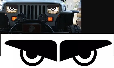 #ad 87 96 Fits Jeep Wrangler YJ Cherokee Angry Eyes Mad Headlight Decal Sticker. $9.99