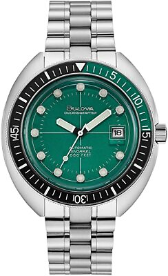Bulova Oceanographer Automatic Silver Green Dial 44mm Men#x27;s Watch 96B322 $273.99