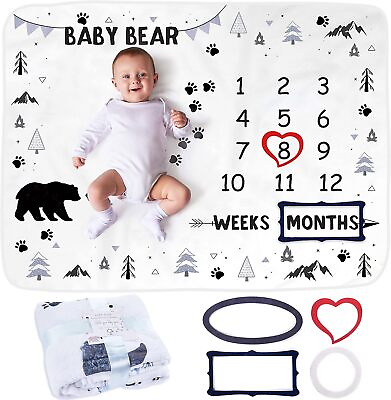 #ad Baby Milestone Blanket Monthly Photo Mat for Boy or Girl Unisex Bear amp; Woo GBP 15.58