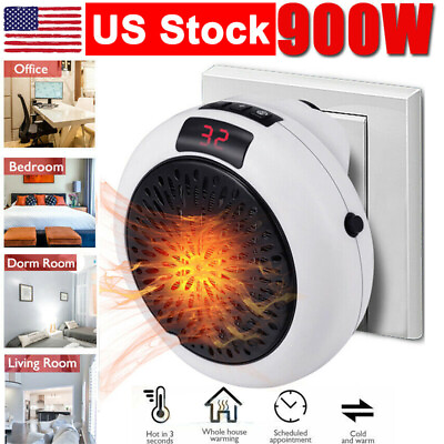 #ad 900W Portable Digital Wall Electric Heater Sockets Mini Fan With Timer LED $18.99
