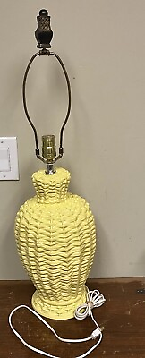 #ad Vintage Faux Wicker Ceramic Motif Yellow Lamp from the 1970’s 80s Bright Happy $199.00