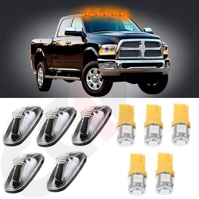 #ad 5 Pack Amber Led Light Bulbs Roof Clearance Cab Marker Clear Cover for Dodge Ram $21.88