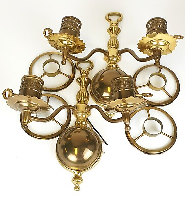#ad 1940s Gill Double Solid Brass Colonial Sconce Pair Gold Nautical UNION Made $139.99