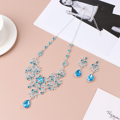 #ad 2Pcs Wedding Party Necklace Earring Set Flower Water Drop Necklace Jewelry Set $8.77
