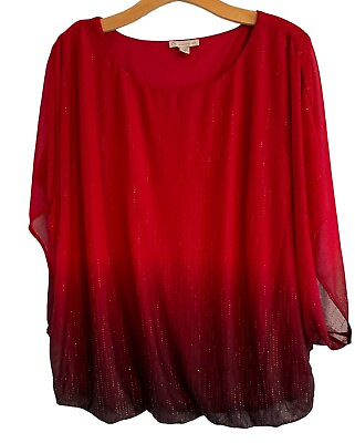 #ad Dressbarn Blouse Size 2X Red Multi Embellished Women Blouse $14.99