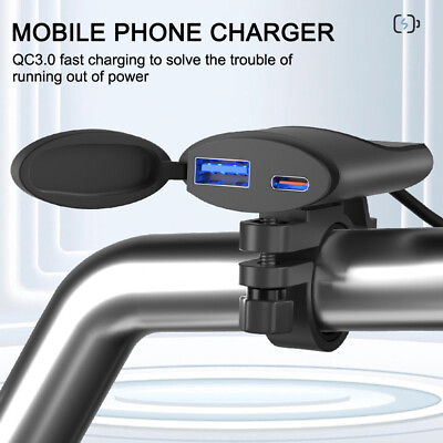 #ad DC12 24V Motorcycle PDUSB Waterproof Dual Fast Charging AC Phone Charger $12.80