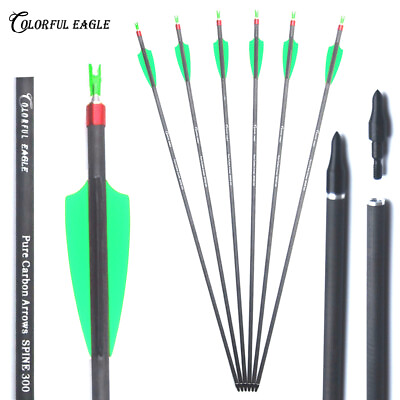 #ad Archery Spine 300 400 Pure Carbon Arrows Hunting for Compound Recurve Bow Arrow $21.14