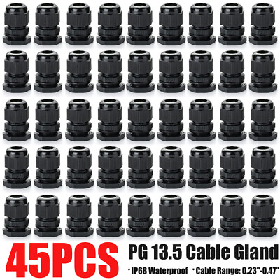 #ad 45PCS PG13.5 Black Nylon Cable Glands Waterproof Wire Connector 0.23quot; 0.47quot; Dia. $17.99