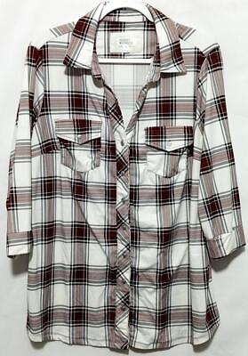 #ad Market amp; spruce white maroon plaid stretch 3 4 sleeve button down top 2X $16.19