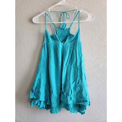 #ad Honey Belle Womens Sz S Strappy Boho Tank Top Teal Turquoise Festival $12.42