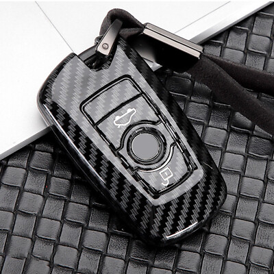 #ad #ad Carbon Fiber Shell Skin Car Remote Key Fob Case Cover For BMW 3 5 7 Series X2 X5 $13.98
