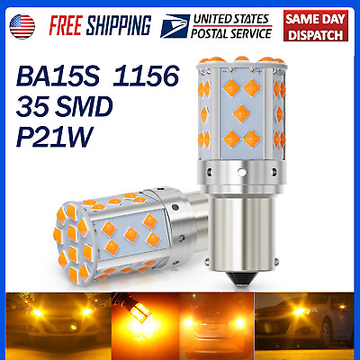 #ad 2Pcs 1156 BA15s 35SMD 3030 Amber LED Reverse Backup Light Bulbs Bright Yellow US $11.49