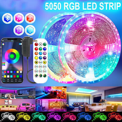 #ad LED Strip Lights 32.8ft Music Sync Bluetooth 5050 RGB Room Light with Remote $11.99
