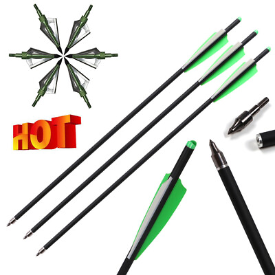 20in Crossbow Bolts Carbon Arrow Vanes OR 100 grain Broadhead Archery Hunting $13.16
