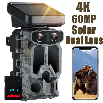#ad 4K Trail Camera 60MP Dual lens WiFi Night Vision Wildlife Hunting Game 32GB Card $103.19