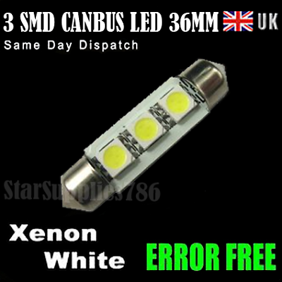 #ad 1x CANBUS 3 SMD LED 36MM WHITE NUMBER PLATE INTERIOR LIGHTS AUDI BMW VW FORD GBP 1.99