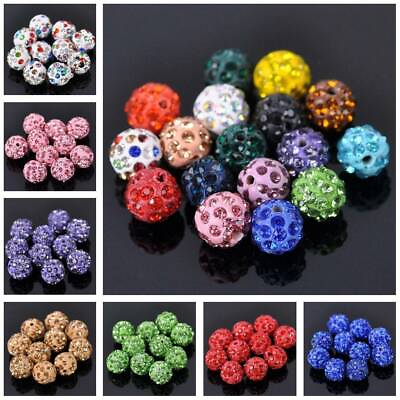 #ad 20pcs 10mm Round Czech Crystal Rhinestone Clay Disco ball Loose Spacer Beads $2.75