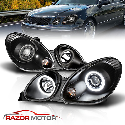 #ad LED Halo For 1998 2005 Lexus GS300 GS400 GS430 4DR Projector Black Headlights $216.85