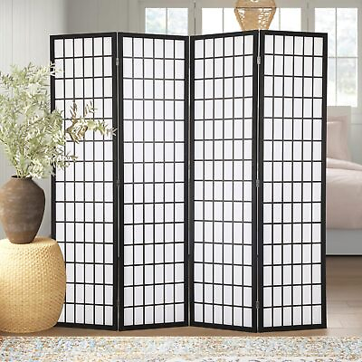 #ad 4 Panel Room Divider Wall Screen Folding Wood Frame Privacy Room Divider Screen $79.82