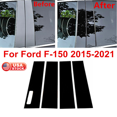 #ad 4x Side Door Pillar Cover Trim Glossy Black For For 2015 2021 Ford F150 Keyless $18.45