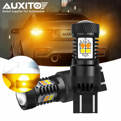 #ad AUXITO Error Free White Amber 7443 LED DRL Switchback Turn Signal Light Bulbs D $17.99