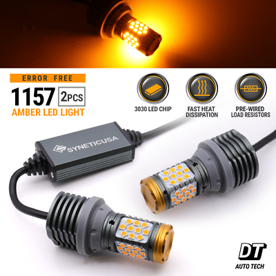 #ad CANBUS Error Free 1157 Amber LED Turn Signal DRL Light Bulbs High Power Yellow $31.49
