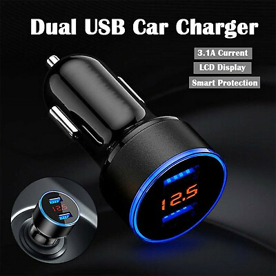 Dual Ports 3.1A USB Car Cigarette Charger Lighter Digital LED Voltmeter 12V 24V $4.99