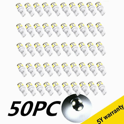#ad 50Pcs Super White T10 Wedge 5 SMD 5050 LED Light bulbs W5W 2825 158 192 168 194 $8.79