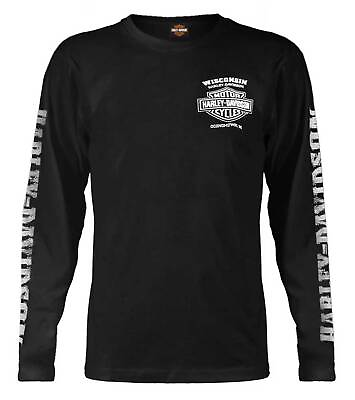 #ad Harley Davidson Men#x27;s Skull Lightning Crest Graphic Long Sleeve Shirt Black $38.95