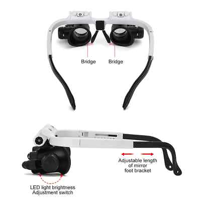 #ad Head Mounted Mechanical Glasses with 2 LED Lights 8 15 23 Times Microscope Jewel $22.09