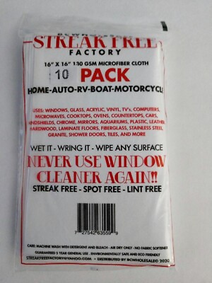 #ad Original Streak Free Factory Microfiber Cloth 10 Pack 16 x 16 quot; 130 gsm $19.85