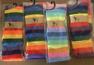 #ad Knee High Rainbow Socks Thigh High Striped Knee Socks Brand New. x4 Pairs GBP 10.00