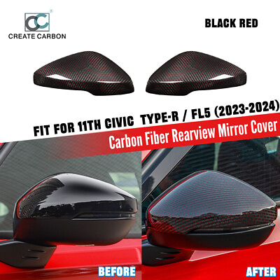 #ad #ad 2pcs Red Black Carbon Fiber Mirror Caps Covers Fit For 11th Civic Type R FL5 $149.99