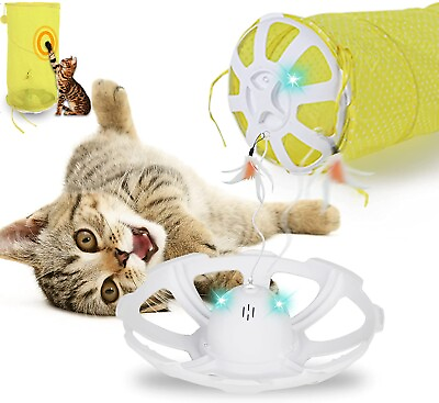 Interactive Cat Toy Cat Tunnel with Automatic Rotating Feather Tails Bird Sing $17.89