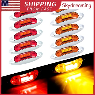 #ad 10 3LED Side Amber Marker Red Lights Light Clearance Truck Trailer RV Waterproof $17.99