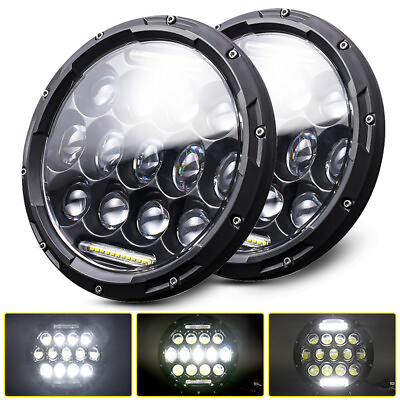 #ad 1 2x 7quot; Round LED Hi Lo Headlight DRL For Davidson Motorcycle Jeep Wrangler Ford $33.99