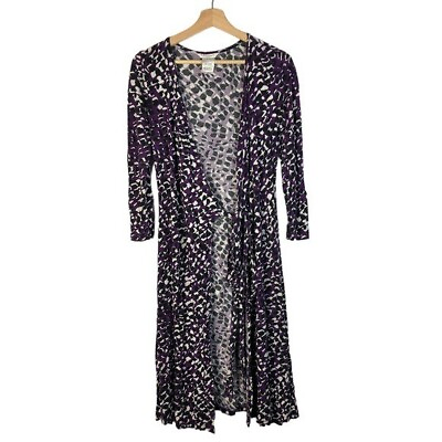 #ad LK Bennett Kaisa Purple amp; Black Printed Long Sleeve Wrap Dress 2 $84.95