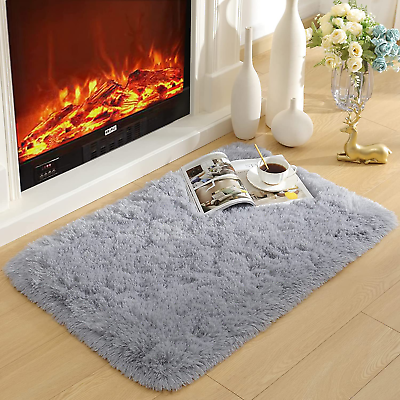 #ad Soft Shaggy Rugs Interior Carpet Non Slip 2X3 Feet Grey Fluffy for Living Room $15.72