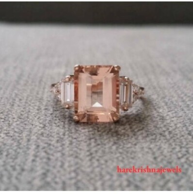 #ad Lab Created 2.17CT Emerald Cut Morganite 14K Rose Gold Finish Engagement Ring $138.05