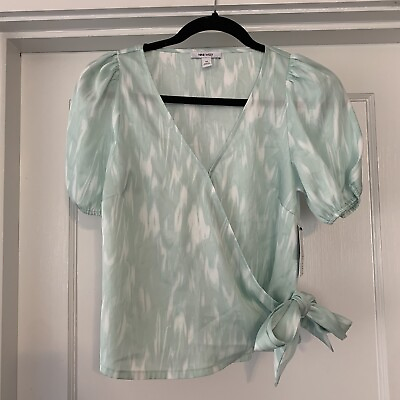 #ad Nine West Shirt Womens Extra Small XS Mint Green White Wrap Top Side Tie $13.90