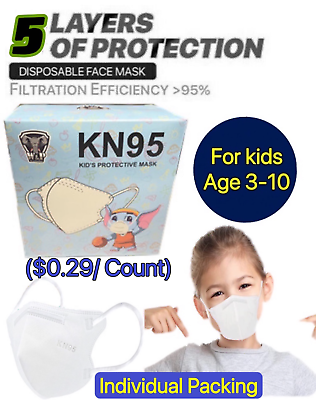 #ad 100 20 Pcs White KN95 Protective 5 Layer Kids Face Mask BFE 95% Disposable Masks $29.95