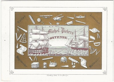 #ad Ship Sail Maker Ostend Belgium Antique Maritime Nautical #x27;Porceain#x27; Trade Card $175.00