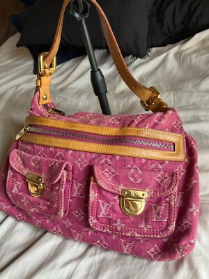 #ad Louis Vuitton Monogram Denim Baggy PM Pink Shoulder Bag Authentic $800.00