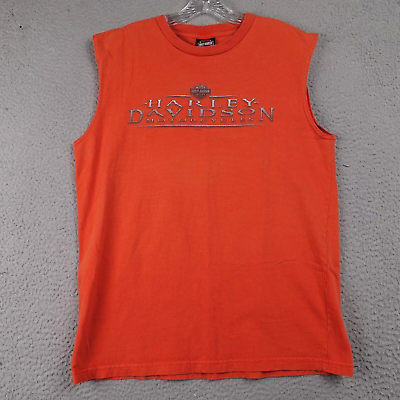 #ad #ad Harley Davidson Sleeveless Shirt Orange Tank Top Motors Mens L Hickory NC USA $16.75