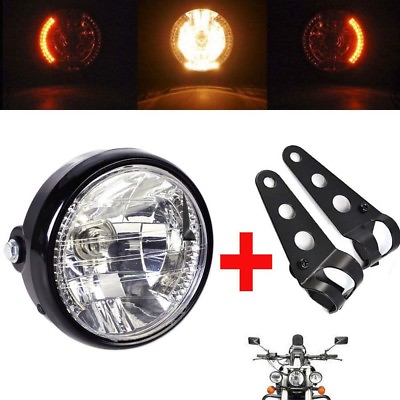 #ad Universal 7quot; Motorcycle Headlight LED Turn Signal Indicators Headlamp W Bracket $19.88