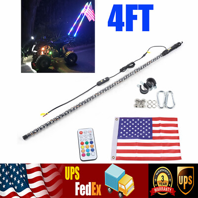 #ad 4FT RGB LED Spiral Whip Antenna Light w Flag amp; Remote For ATV Polaris RZR UTV $45.00