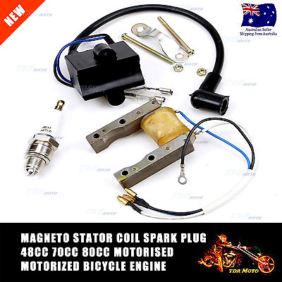 #ad 80cc Push Bike Engine kit Magneto Stator Top Coil Spark Plug Motorized Push Bike AU $29.95