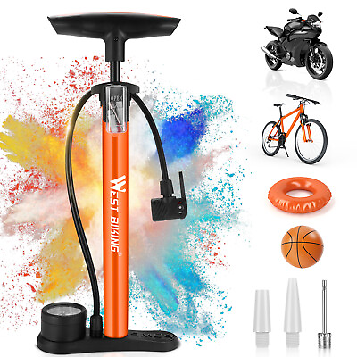 #ad WEST BIKING Bicycle Floor Pump Ball Pump Bike Motorcycle Inflator Gauge 160PSI $24.28