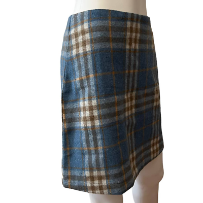 #ad Kori America Blue Plaid Textured Fall Winter Mini Skirt S $38.00