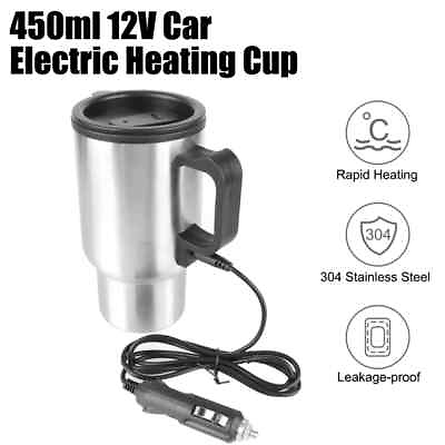 #ad 12V 450ml Electric Heating Car Kettle Water Coffee Milk Thermal Mug Camping Trav AU $5.33